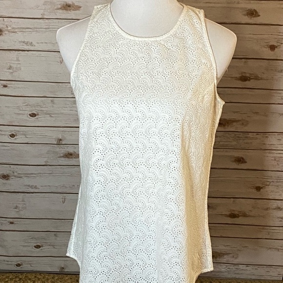 theory coquette white ‘Ellice’ sleeveless eyelet lace blouse Size Medium - Picture 1 of 6